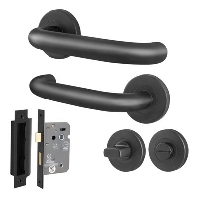 Afit Matt Black Door Handles Bathroom Lock 64mm Kit19mm Return To Door Lever On Rose Handles53mm RoseBlack from B&Q