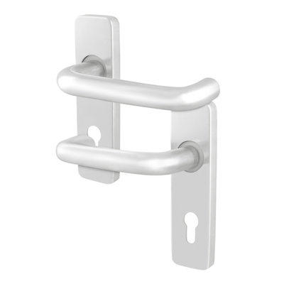 Afit Satin Aluminium Euro Handles19mm Return To Door Lever On Backplate Door HandlesSatin Finish from B&Q