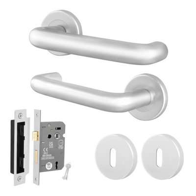 Afit Satin Aluminium Door Handles Key Lock Kit19mm Return To Door Lever On Rose Handles53mm RoseSatin Finish from B&Q