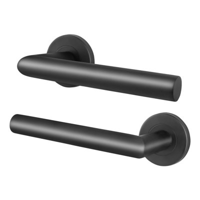 Afit Stainless Steel Door Handles1 Pair Of Matt Black Lever On Round Rose Door HandlesMiro Range from B&Q
