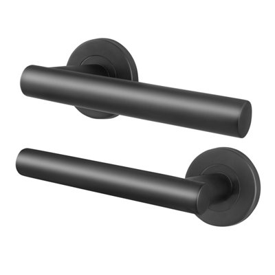 Afit Stainless Steel Door Handles1 Pair Of Matt Black T-Bar Lever On Round Rose Door HandlesVano Range from B&Q