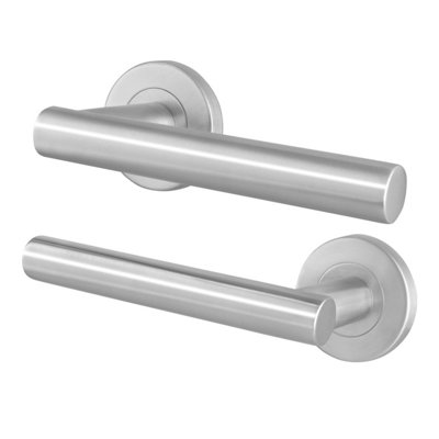 Afit Stainless Steel Door Handles1 Pair Of Satin T-Bar Lever On Round Rose Door HandlesVano Range from B&Q