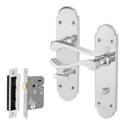 Afit Chrome Bathroom Door Handle Set1 Pair Of Internal Polished Chrome Victorian Scroll Backplate Handle And Lock 64mm from B&Q