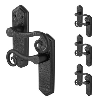 Afit Black Antique Door Handles Latch4 Pairs Of Cast Iron Curly Tail Door Handles On Backplate Internal And External from B&Q