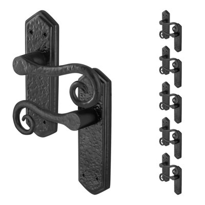 Afit Black Antique Door Handles Latch6 Pairs Of Cast Iron Curly Tail Door Handles On Backplate Internal And External from B&Q