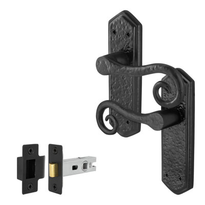 Afit Black Antique Door Handles Latch1 Pair Of Cast Iron Curly Tail Internal Door Handles On Backplate And Latch 64mm from B&Q