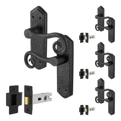 Afit Black Antique Door Handles Latch4 Pairs Of Cast Iron Curly Tail Internal Door Handles On Backplate And Latch 64mm from B&Q