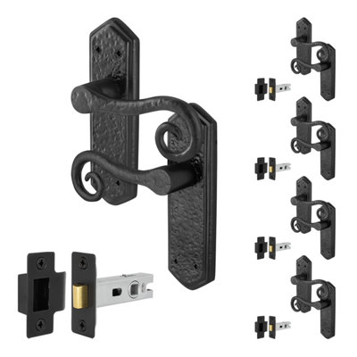 Afit Black Antique Door Handles Latch5 Pairs Of Cast Iron Curly Tail Internal Door Handles On Backplate And Latch 64mm from B&Q