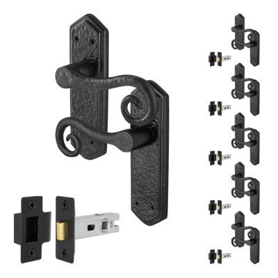Afit Black Antique Door Handles Latch6 Pairs Of Cast Iron Curly Tail Internal Door Handles On Backplate And Latch 64mm from B&Q