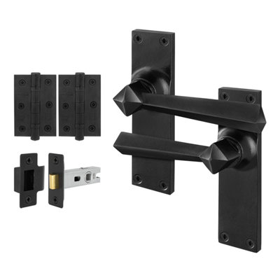 Afit Black Antique Door Handles Latch Kit1 Pair Of Rustic Cast Iron Internal Door HandlesLatch 76mmHingesToton from B&Q
