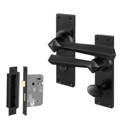 Afit Unisex Black Antique Cast Iron Bathroom Door Handles Backplate Lock 64Mm | Size: 150Mm X 150Mm - Image 2