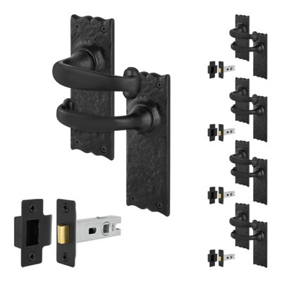 Afit Black Antique Door Handles Latch5 Pairs Cast Iron Backplate Internal Rustic Handles And Latch 64mmCorby Range from B&Q