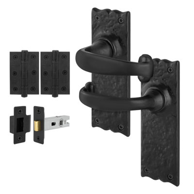 Afit Black Antique Door Handles Latch Kit1 Pair Of Cast Iron Internal Rustic Door HandlesLatch 64mmHingesCorby from B&Q