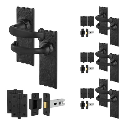 Afit Black Antique Door Handles Latch Kit4 Pairs Of Cast Iron Internal Rustic Door HandlesLatch 64mmHingesCorby from B&Q