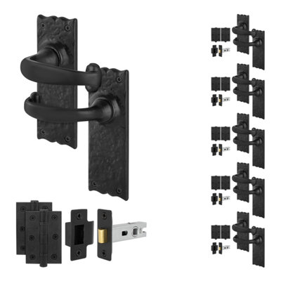 Afit Black Antique Door Handles Latch Kit6 Pairs Of Cast Iron Internal Rustic Door HandlesLatch 64mmHingesCorby from B&Q