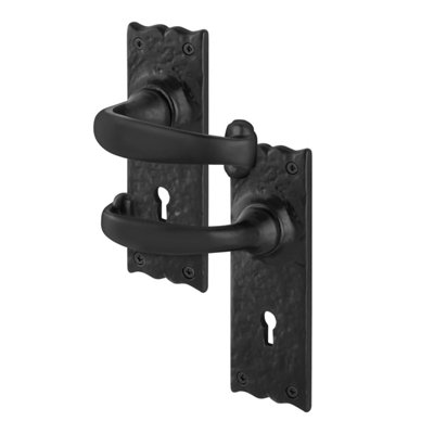 Afit Black Antique Door Handles Key Lock1 Pair Cast Iron Internal And External Backplate Rustic HandlesCorby Range from B&Q