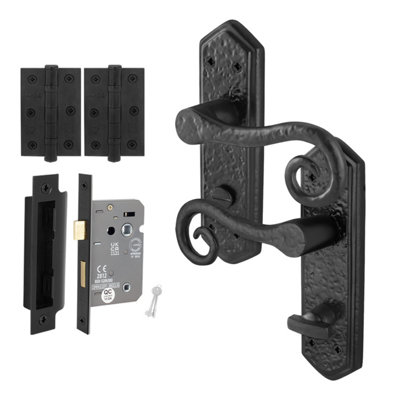Afit Black Antique Door Handles Bathroom Kit1 Pair Of Cast Iron Curly Tail Internal Door HandlesLock 64mm And Hinges from B&Q