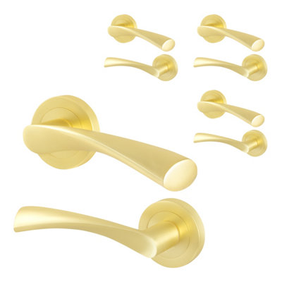 Afit Brass Door Handles Round Rose4 Pairs Of Internal Satin Brass Lever HandlesNovi Range from B&Q
