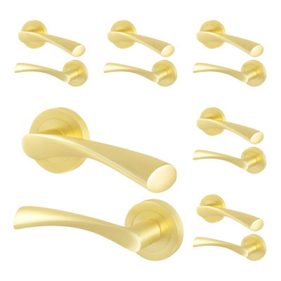 Afit Brass Door Handles Round Rose6 Pairs Of Internal Satin Brass Lever HandlesNovi Range from B&Q