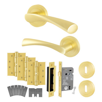 Afit Unisex Gold Satin Brass Fire Door Handles Rose Sashlock Hinges 1 Pair Novi In | : 150Mm X 150Mm - Image 2