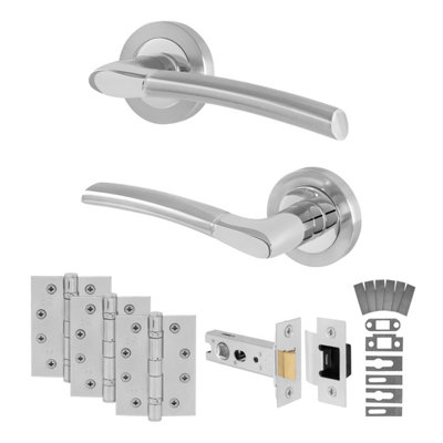 Afit Polished Chrome / Satin Door Handles Latch KitFire Rated Fd30/601 Pair Internal HandlesLatch 76mmHingesBoston from B&Q