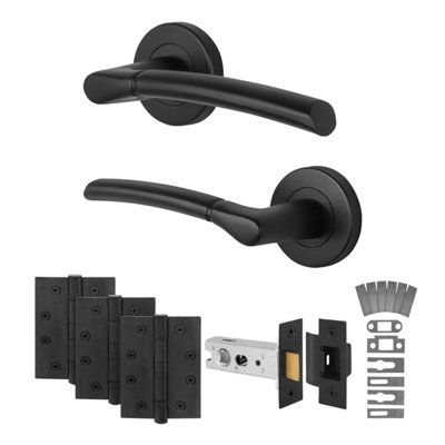 Afit Matt Black Door Handles Latch KitFire Rated Fd30/601 Pair Internal HandlesLatch 76mmHingesBoston from B&Q