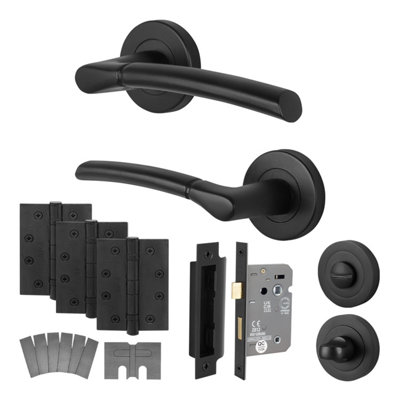 Afit Matt Black Bathroom Door Handle KitFire Rated Fd30/601 Pair Of Internal Lever HandlesLock 80mmHingesBoston from B&Q