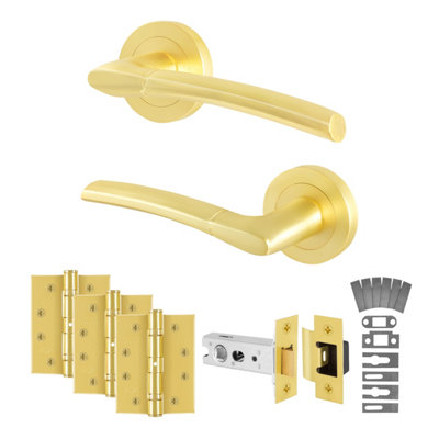 Afit Satin Brass Door Handles Latch KitFire Rated Fd30/601 Pair Internal HandlesLatch 76mmHingesBoston from B&Q