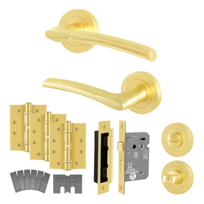 Afit Satin Brass Bathroom Door Handle KitFire Rated Fd30/601 Pair Of Internal Lever HandlesLock 80mmHingesBoston from B&Q