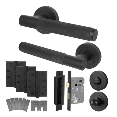 Afit Matt Black Bathroom Door Handle KitFire Rated Fd30/601 Pair Of Knurled Internal HandlesLock 80mmHingesNurl from B&Q