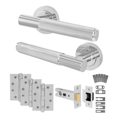 Afit Polished Chrome Door Handles Latch KitFire Rated Fd30/601 Pair Knurled  Internal HandlesLatch 76mmHingesNurl from B&Q