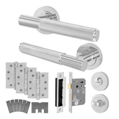 Afit Polished Chrome Bathroom Door Handle KitFire Rated Fd30/601 Pair Of Knurled Internal HandlesLock 80mmHingesNurl from B&Q