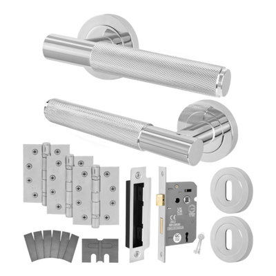 Afit Polished Chrome Door Handle Key Lock KitFire Rated Fd30/601 Pair Of Knurled Internal HandlesLock 80mmHingesNurl from B&Q