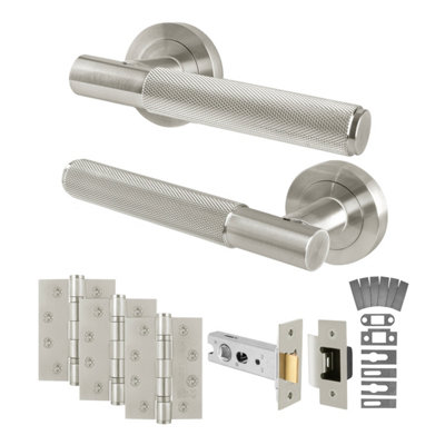 Afit Satin Nickel Door Handles Latch KitFire Rated Fd30/601 Pair Knurled  Internal HandlesLatch 76mmHingesNurl from B&Q
