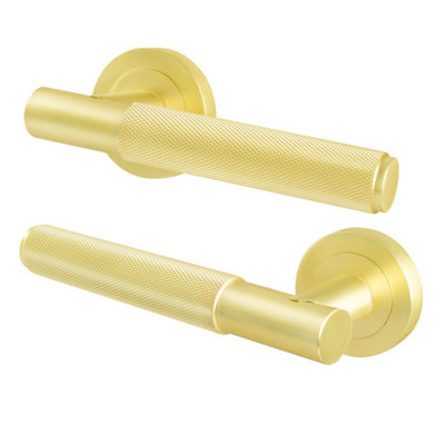 Afit Satin Brass Door HandlesFire Rated Fd30/601 Pair Of Knurled Internal Lever HandlesNurl from B&Q
