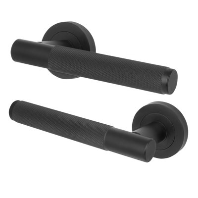 Afit Matt Black Door Handles Round Rose1 Pair Of Knurled Internal Lever HandlesNurl Range from B&Q