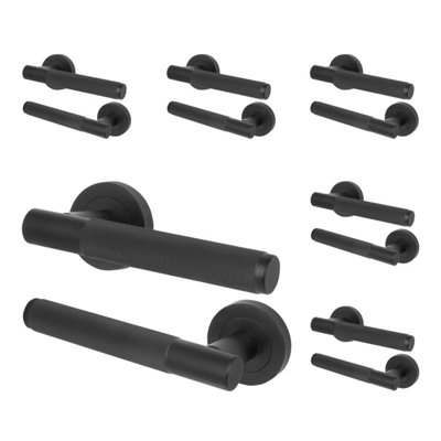 Afit Matt Black Door Handles Round Rose6 Pairs Of Knurled Internal Lever HandlesNurl Range from B&Q