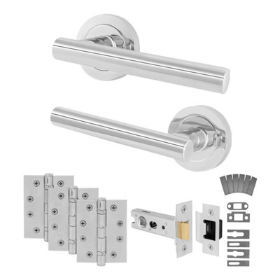 Afit Polished Chrome Door Handles Latch KitFire Rated Fd30/601 Pair Internal HandlesLatch 76mmHingesOlvera from B&Q
