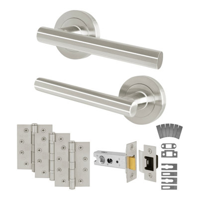 Afit Satin Nickel Door Handles Latch KitFire Rated Fd30/601 Pair Internal HandlesLatch 76mmHingesOlvera from B&Q