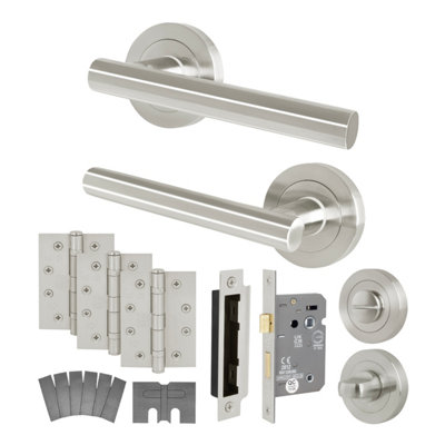 Afit Satin Nickel Bathroom Door Handle KitFire Rated Fd30/601 Pair Of Internal Lever HandlesLock 80mmHingesOlvera from B&Q