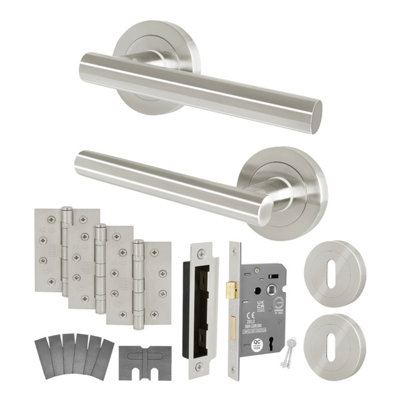 Afit Satin Nickel Door Handle Key Lock KitFire Rated Fd30/601 Pair Of Internal Lever HandlesLock 80mmHingesOlvera from B&Q