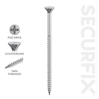 B&Q Securfix Twin Thread Countersunk Screws (Pack Of 100) (90Mm) Silver