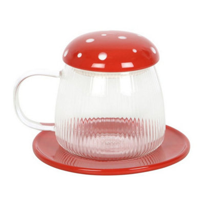 Something Different Mushroom Gl Mug & Saucer Red/clear (One Size) from B&Q
