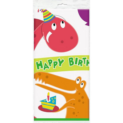 Unique Party Plastic Dinosaur Happy Birthday Party Table Cover Multicoloured (One Size) from B&Q