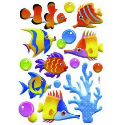 B&Q Yellow/Orange/Blue Fish Puffy Stickers (One Size)