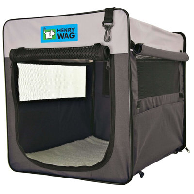 Henry Wag Folding Fabric Travel Dog Crate Grey (M) from B&Q