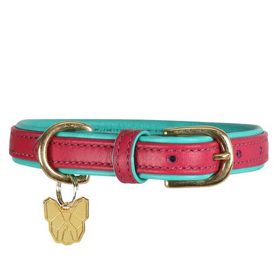 Digby & Fox Leather Padded Dog Collar Pink (M - Neckline: 41Cm-46Cm)