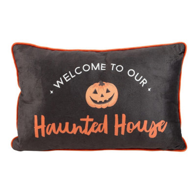  - Something Different Haunted House Rectangular Filled Cushion Black/orange (25Cm X 3Cm X 40Cm)