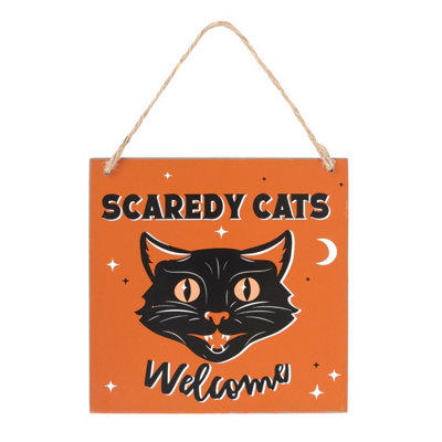  - Something Different Scaredy Cats Welcome Hanging Plaque Orange/black (One Size)
