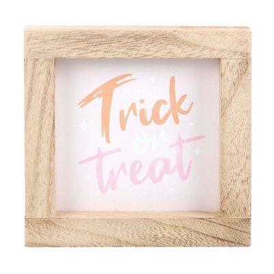 Something Different Trick Or Treat Wooden Framed Plaque Natural/white/orange (One Size) from B&Q